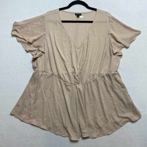 Torrid Blouse Womens2X Blush Twist Surplice Mushroom Georgette Flutter $45 - Picture 2 of 11